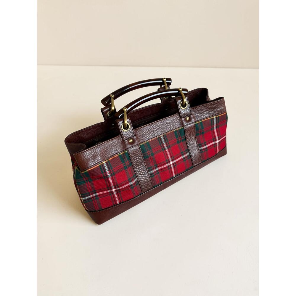 Red Burberry East West Picnic Check Bag Lucite Horn Handles - Picture 8 of 16